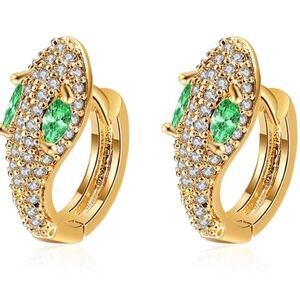 Elegant Gold and Green Snake Crystal Gold Plated Earrings